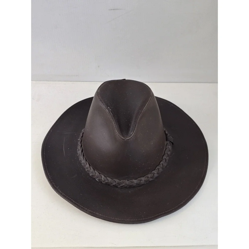 Vintage Wilson Hat Brown Leather Braids Cowboy Outback Hippie Western USA‎ L